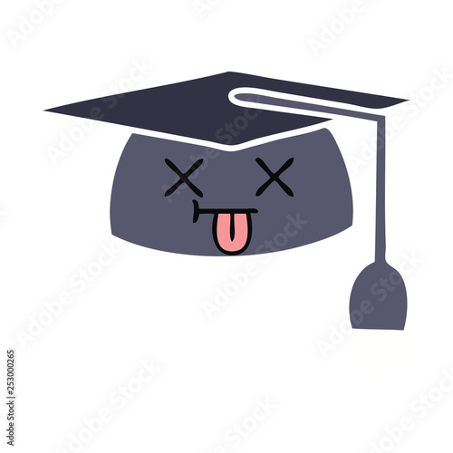flat color retro cartoon graduation hat