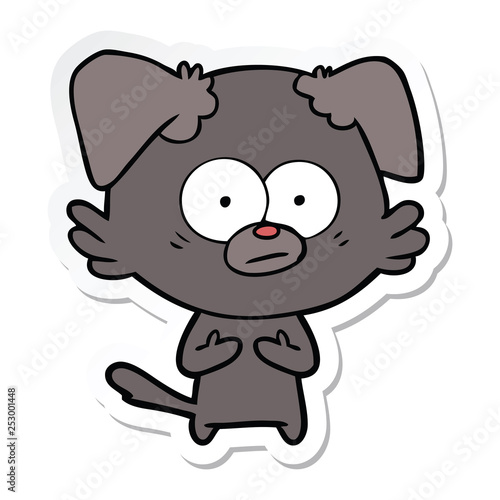 sticker of a nervous dog cartoon