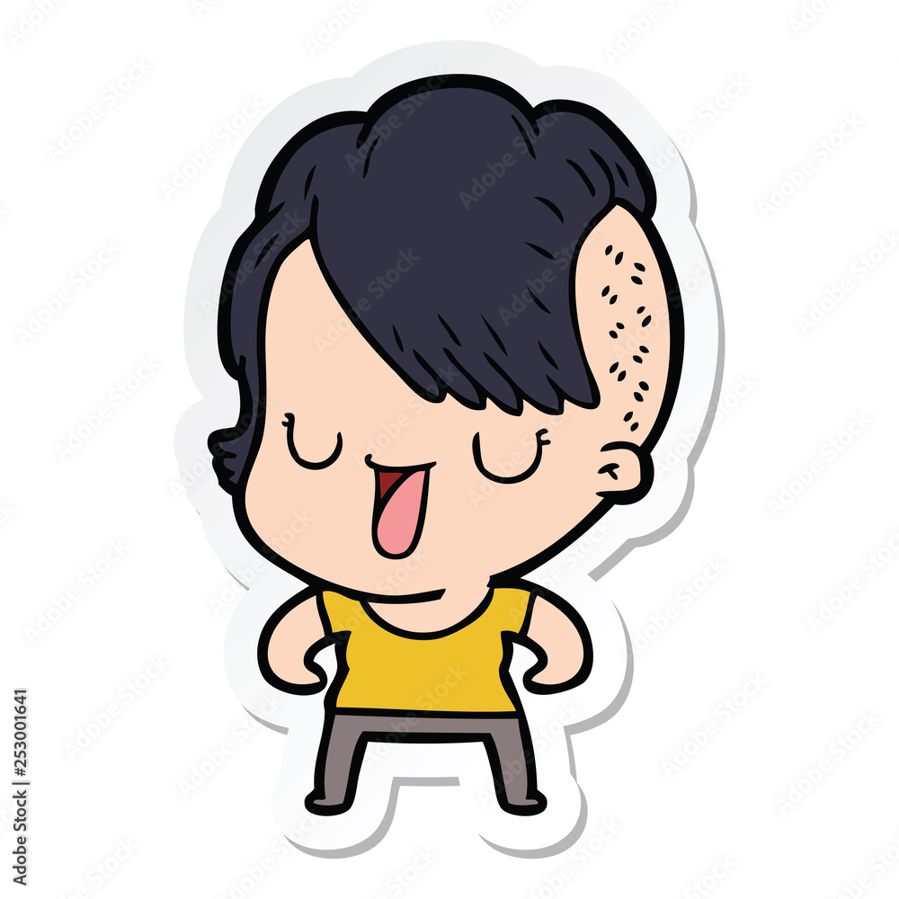 sticker of a cute cartoon girl with hipster haircut