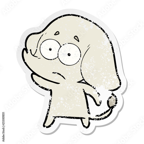 distressed sticker of a cartoon unsure elephant
