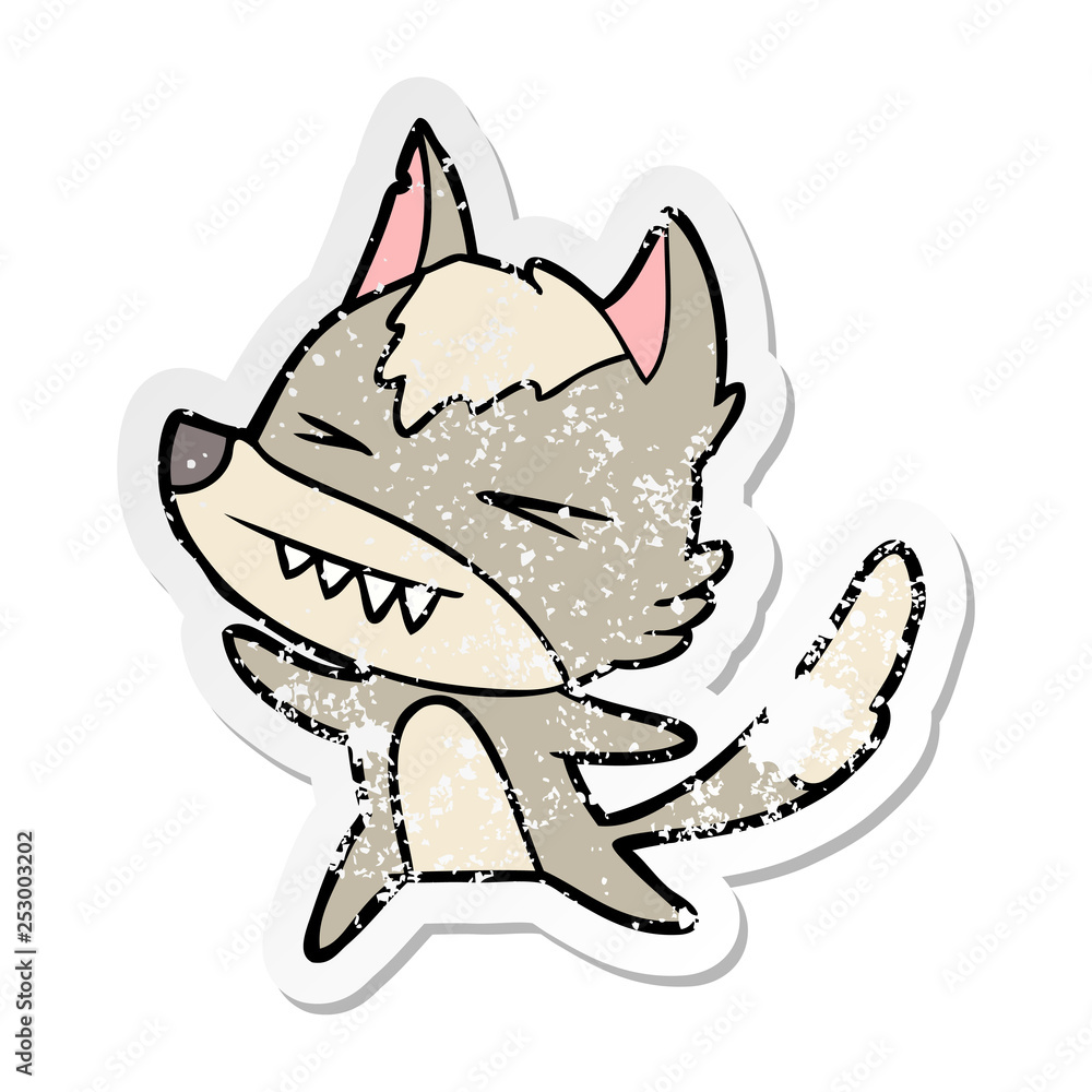 distressed sticker of a angry wolf cartoon distressed sticker of a angry wolf cartoon