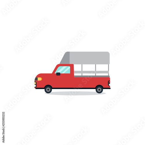 Flat Thai mini red truck cartoon design minimal with white background vector.Red truck flat design.Thai