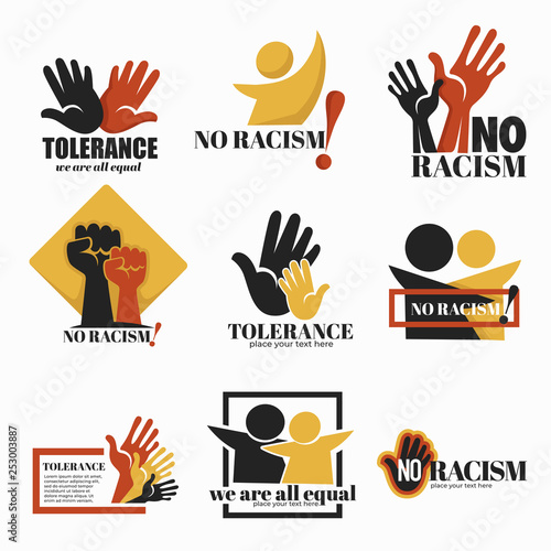 No racism and tolerance isolated icons holding hands campaign