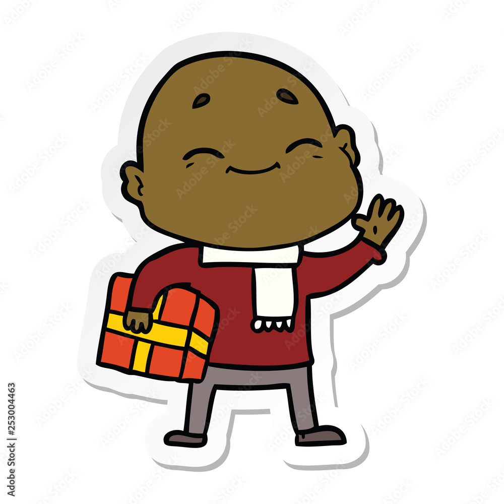 sticker of a happy cartoon bald man sticker of a happy cartoon bald man