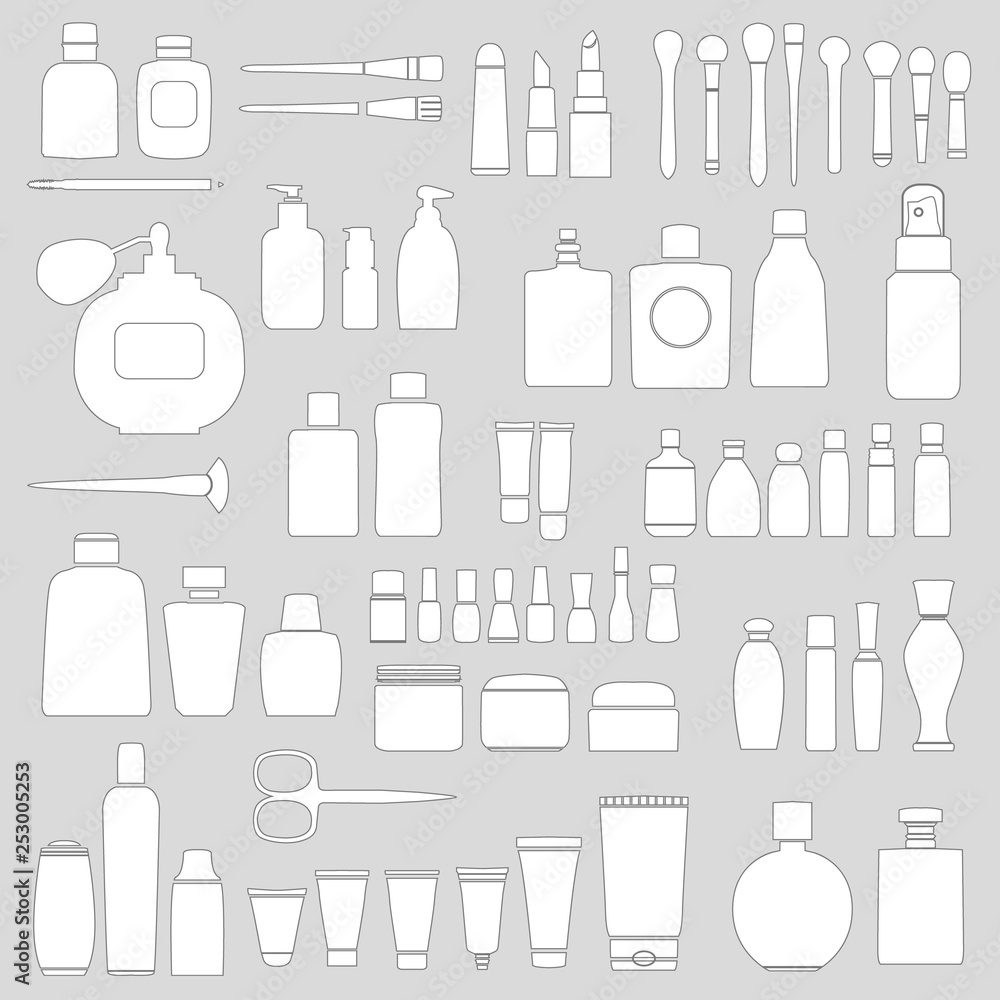 Simple Set of Cosmetics. Hand DrawVector Line Icons.