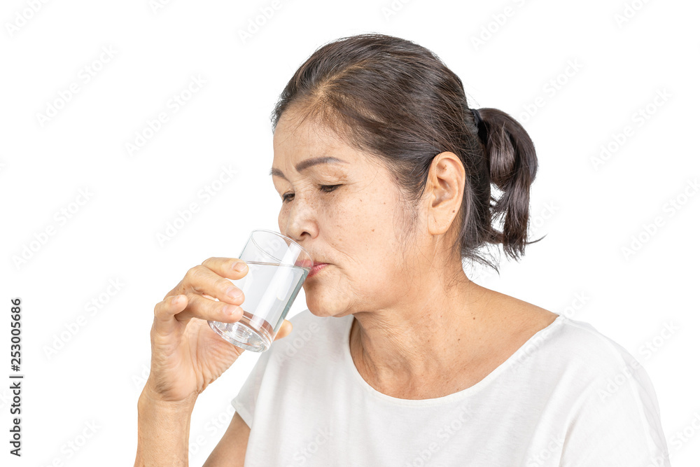 old asian woman drinking plain of water for health old asian woman drinking plain of water for health