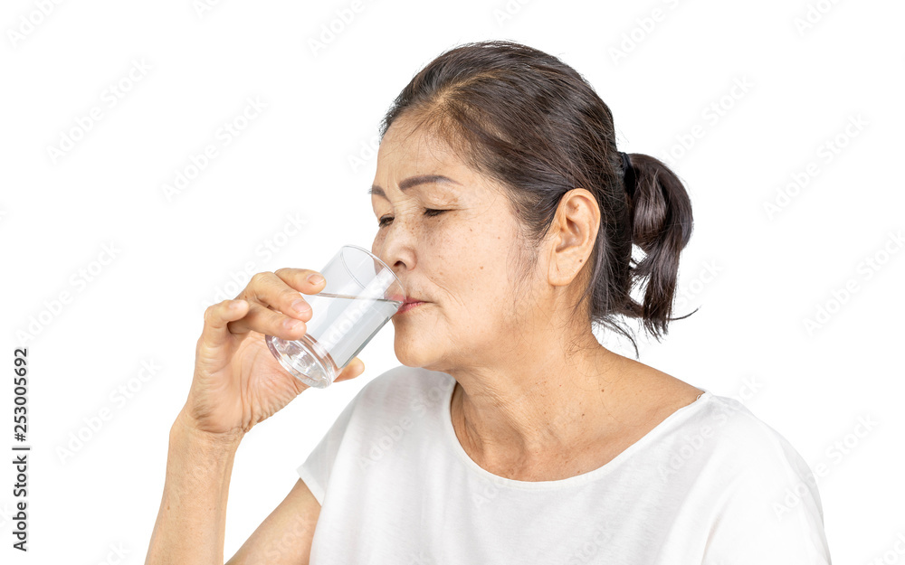 old asian woman drinking plain of water for health old asian woman drinking plain of water for health