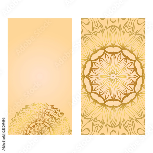 Collection Card With Relax Mandala Design. For Mobile Website, Posters, Online Shopping, Promotional Material. Gold color