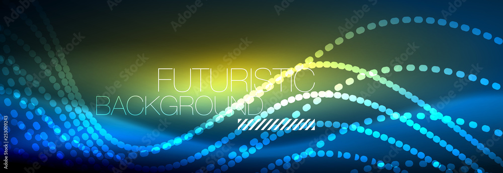 Glowing abstract wave on dark, shiny motion, magic space light. Vector techno abstract background Glowing abstract wave on dark, shiny motion, magic space light. Vector techno abstract background