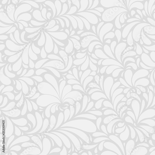 Light Paisley or Damask White Floral Seamless Pattern, Vector Ornament. hand drawn seamless pattern. Damask silhouette texture. Floral teardrop motif. Vintage ornate background. Textile, wallpaper