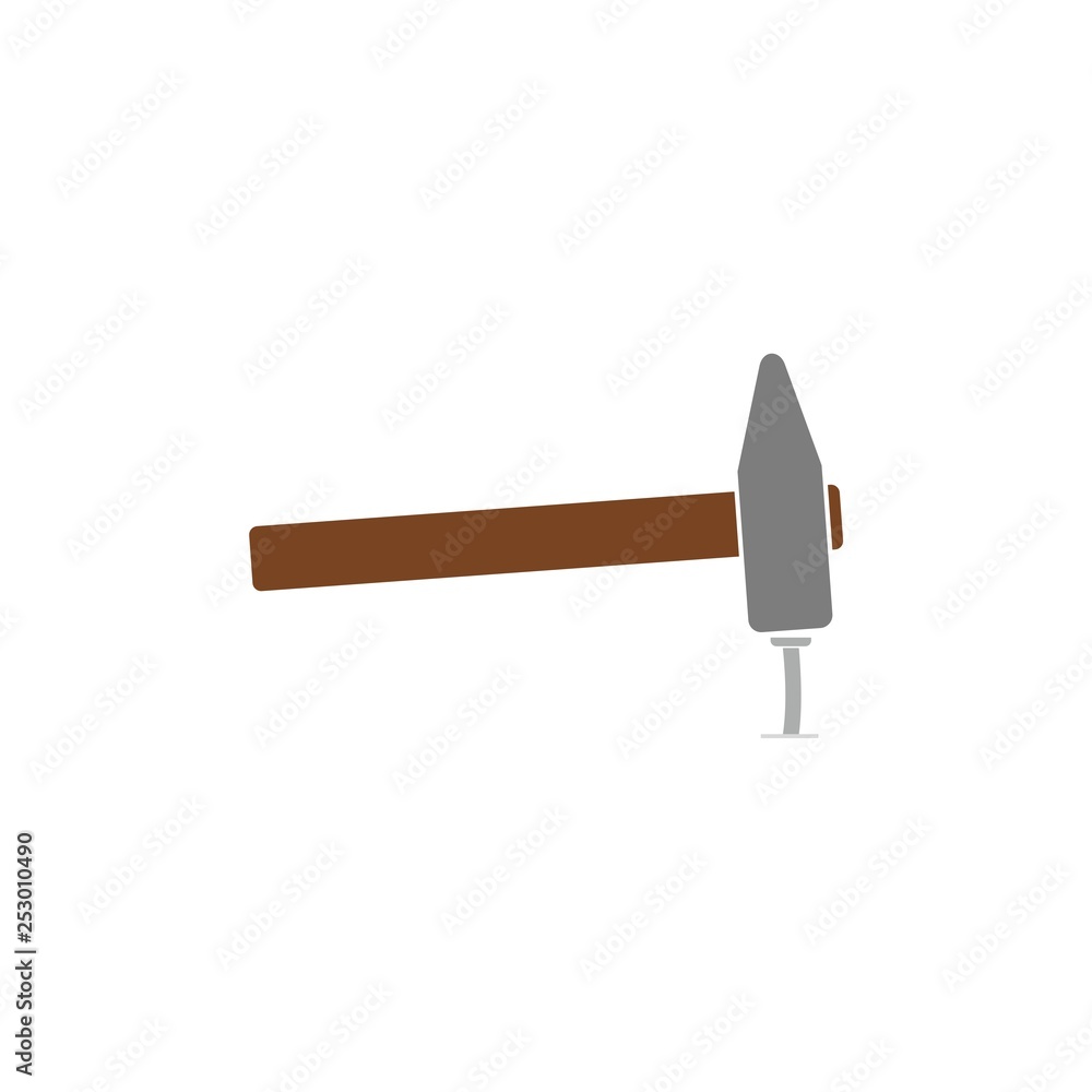 Hammer and nail icon or logo