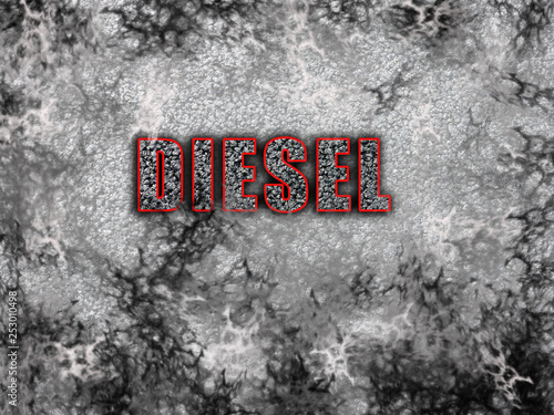 Diesel Schrift vor Asphalt Textur und Abgasen Rauch
