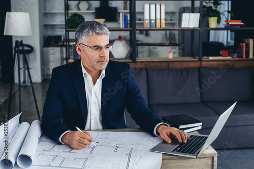 Mature architect working wi...