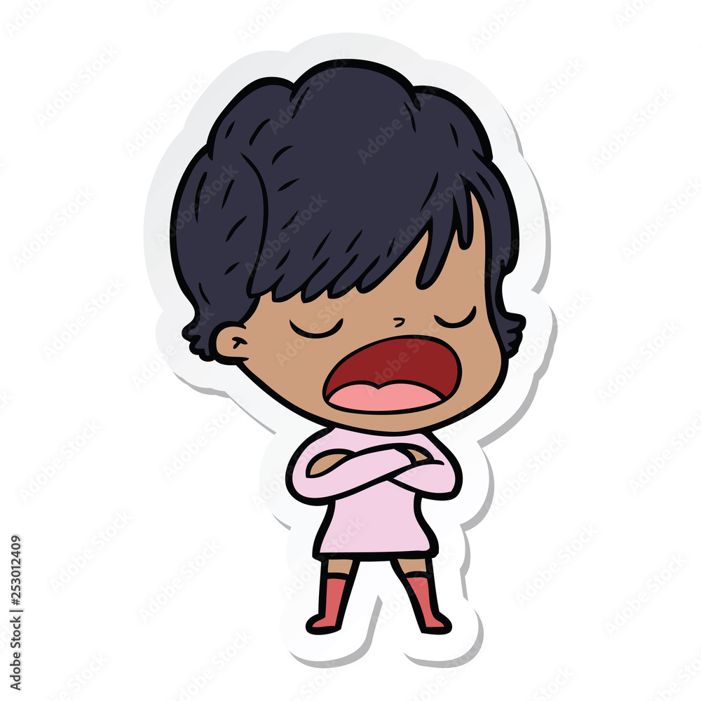 sticker of a cartoon woman talking sticker of a cartoon woman talking