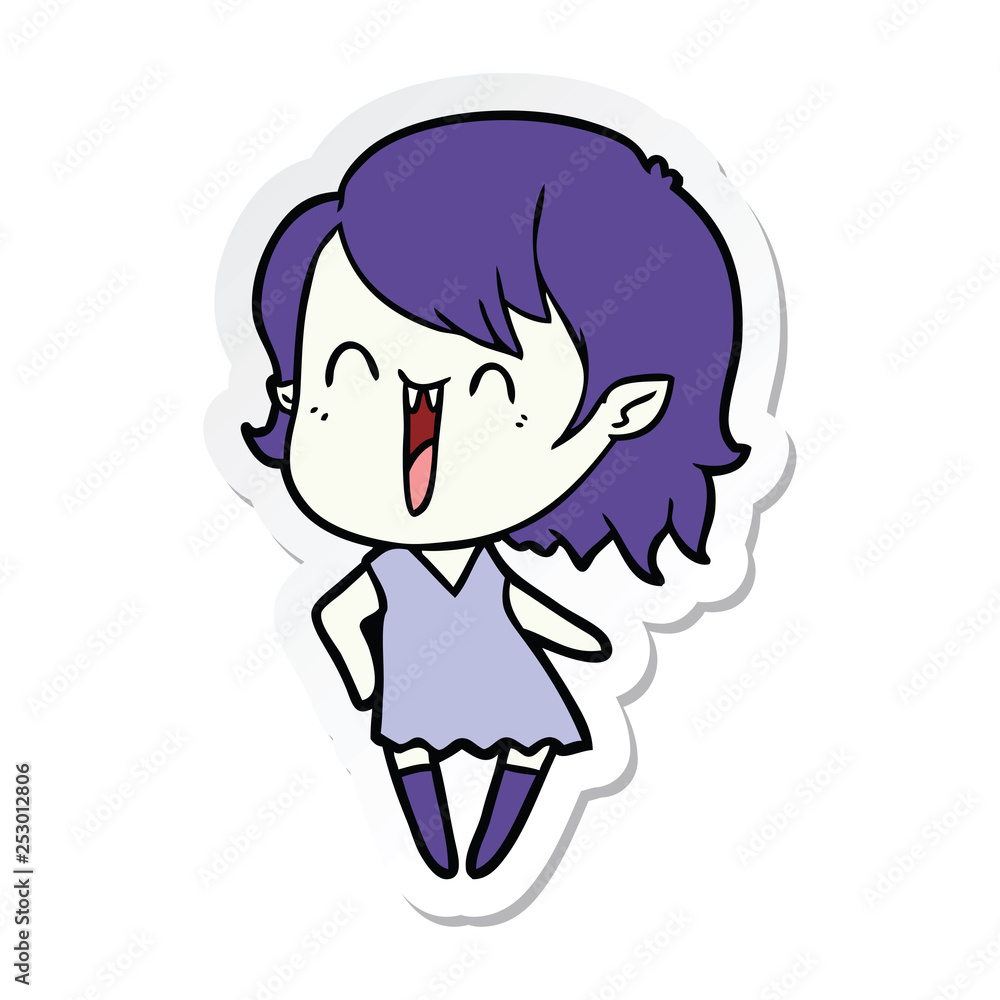 sticker of a cute cartoon happy vampire girl sticker of a cute cartoon happy vampire girl