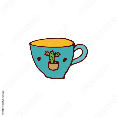 Tea cup icon in doodle style.