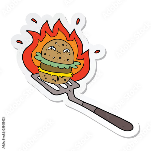 sticker of a cartoon burger cooking