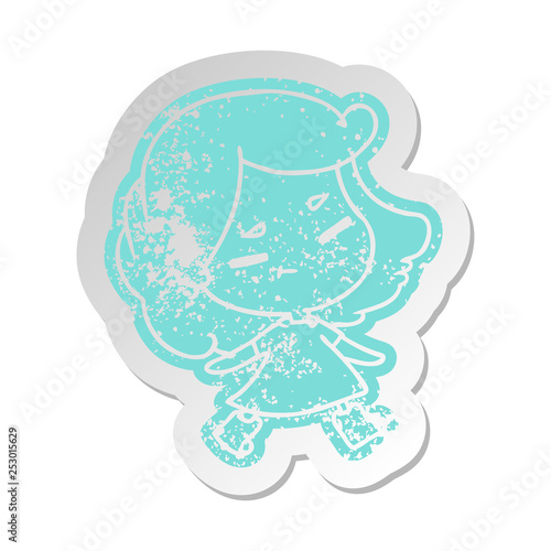 distressed old sticker of a cute kawaii girl