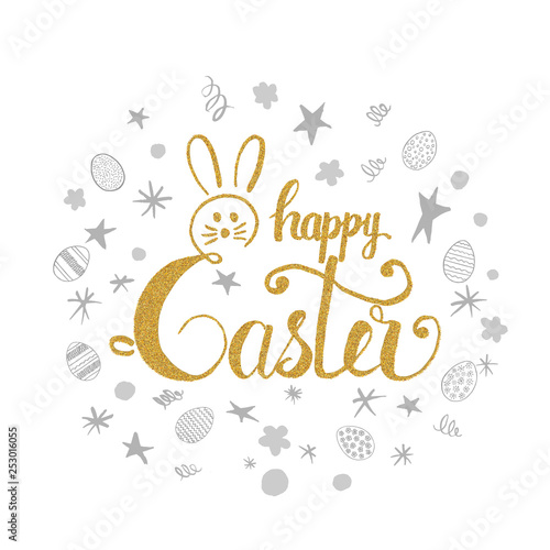 Happy Easter greeting card. Happy Easter lettering isolated on white background. © Nataliya