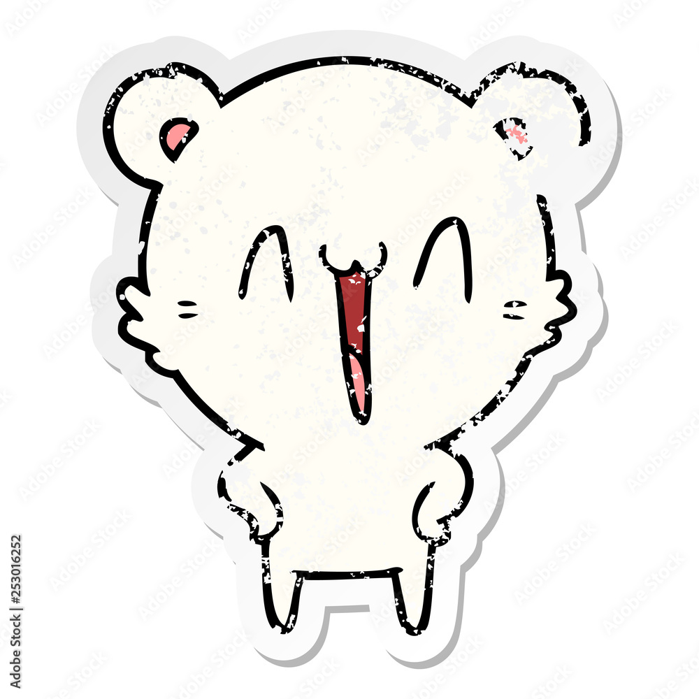 distressed sticker of a happy polar bear cartoon distressed sticker of a happy polar bear cartoon