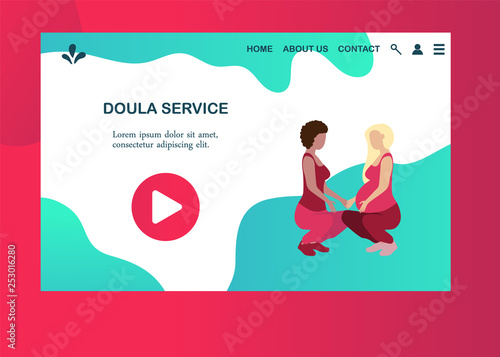 Doula for pregnant woman banner template in a modern cartoon style.