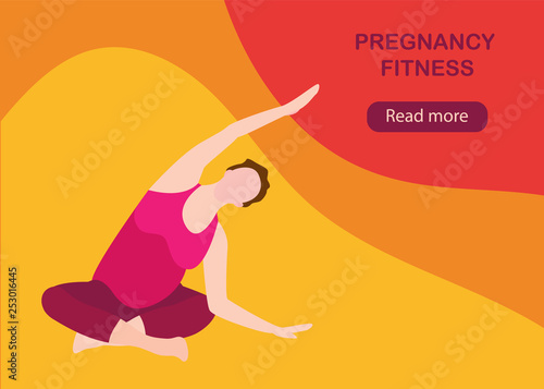 Yoga for pregnant woman banner template in a modern cartoon style.