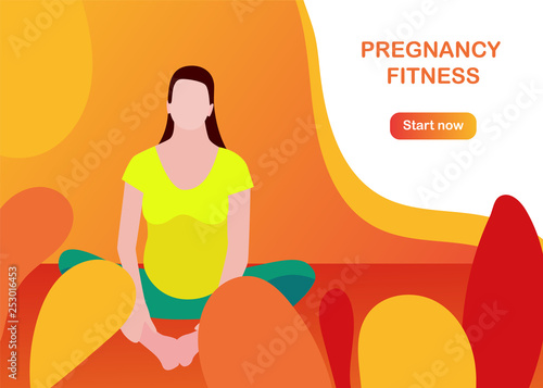 Yoga for pregnant woman banner template in a modern cartoon style.