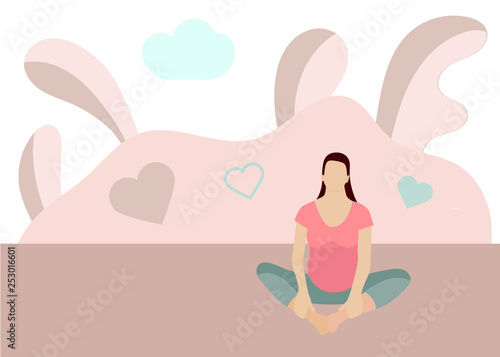 Yoga for pregnant woman banner template in a modern cartoon style.