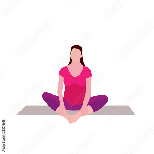 Pregnant woman exercise yoga banner in a modern cartoon style.