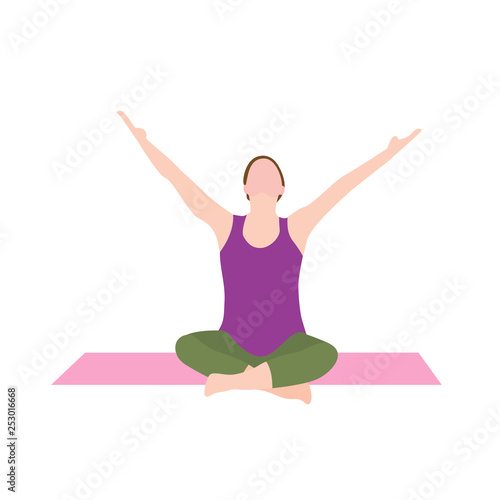 Pregnant woman exercise yoga banner in a modern cartoon style.