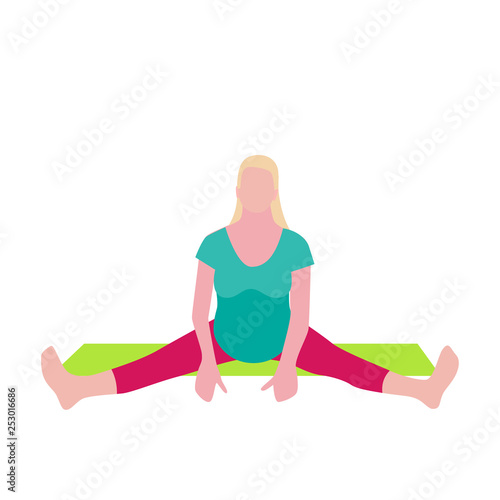 Pregnant woman exercise yoga banner in a modern cartoon style.
