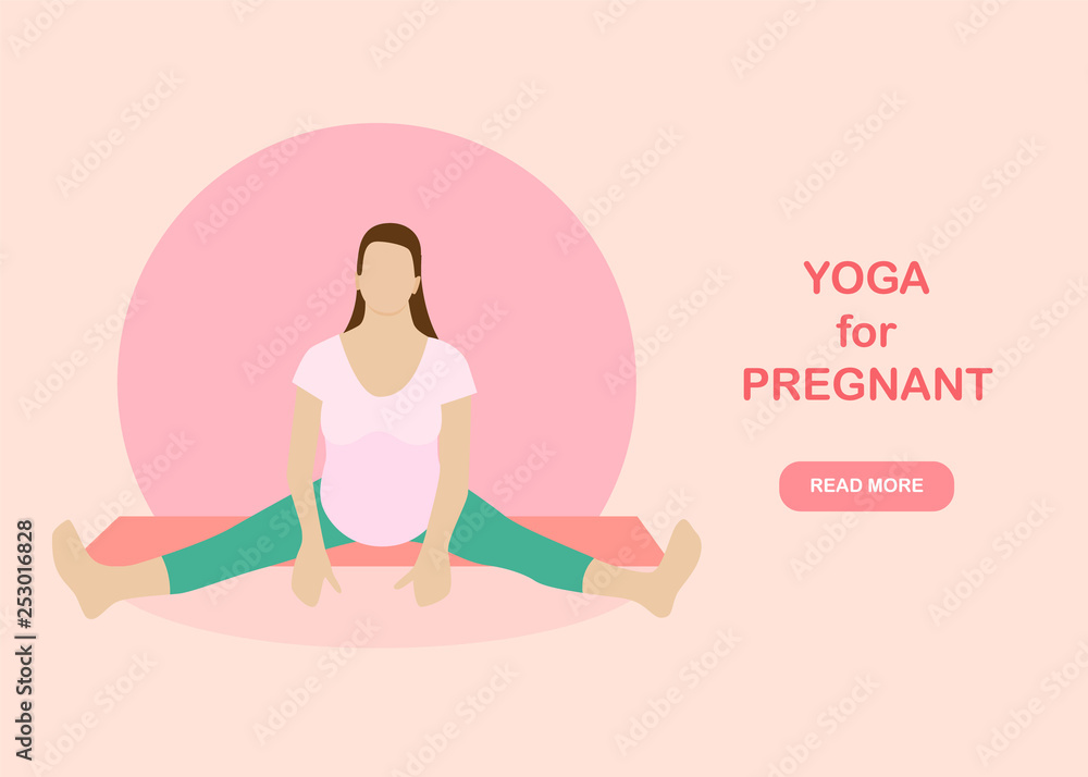 Yoga for pregnant woman banner template in a modern cartoon style. Yoga for pregnant woman banner template in a modern cartoon style.