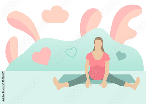 Yoga for pregnant woman banner template in a modern cartoon style.