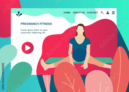 Yoga for pregnant woman banner template in a modern cartoon style.
