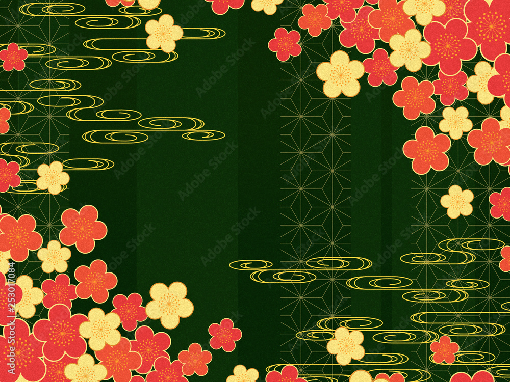 和柄 梅と観世水の背景素材 緑 Stock Illustration Adobe Stock