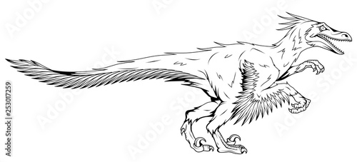 velociraptor with feathers, fossil dinosaur, prehistoric animals, vector graphic to design