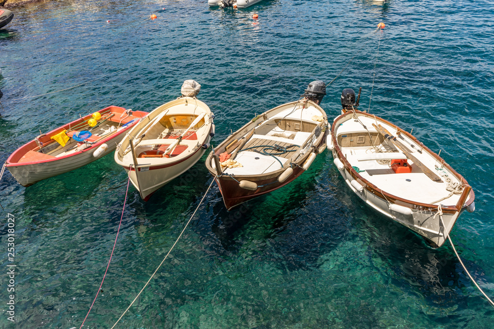 Italy, Cinque Terre, Manarola, a small boat in a body of water