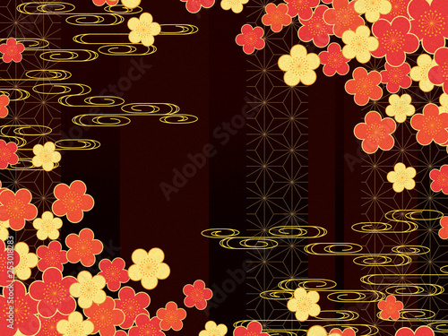 和柄 梅と観世水の背景素材 黒 赤 Stock Illustration Adobe Stock 和柄 梅と観世水の背景素材 黒 赤 Stock Illustration Adobe Stock