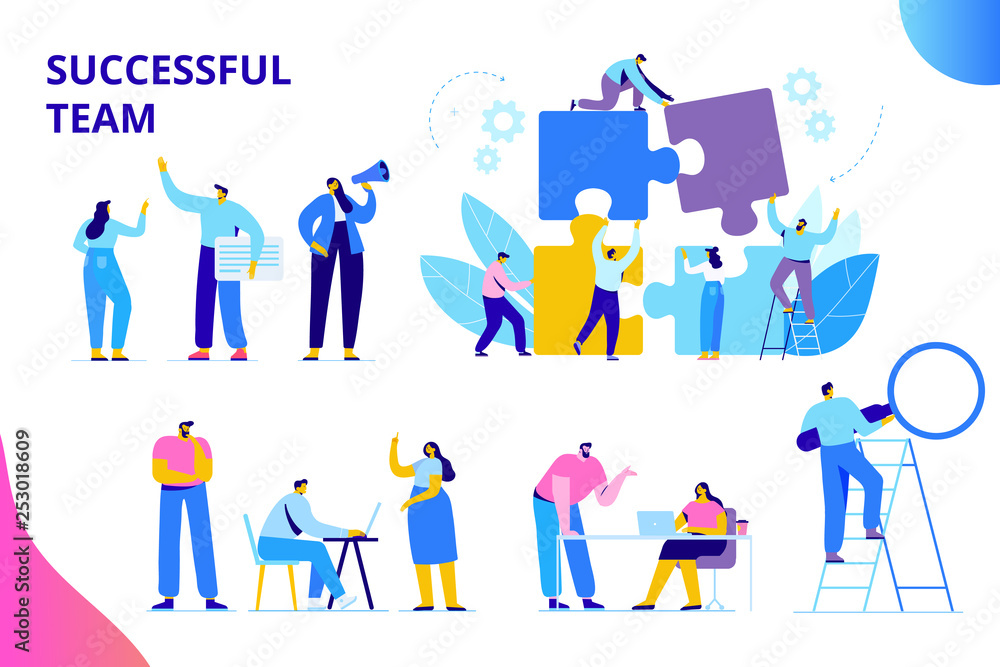 Flat Business People vector set. Team Work, Partnership, Leadership Concept. Vector characters in modern flat style isolated on white background.