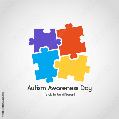 Autism Awareness Day. It's ok to be different.Vector Multicolored puzzle