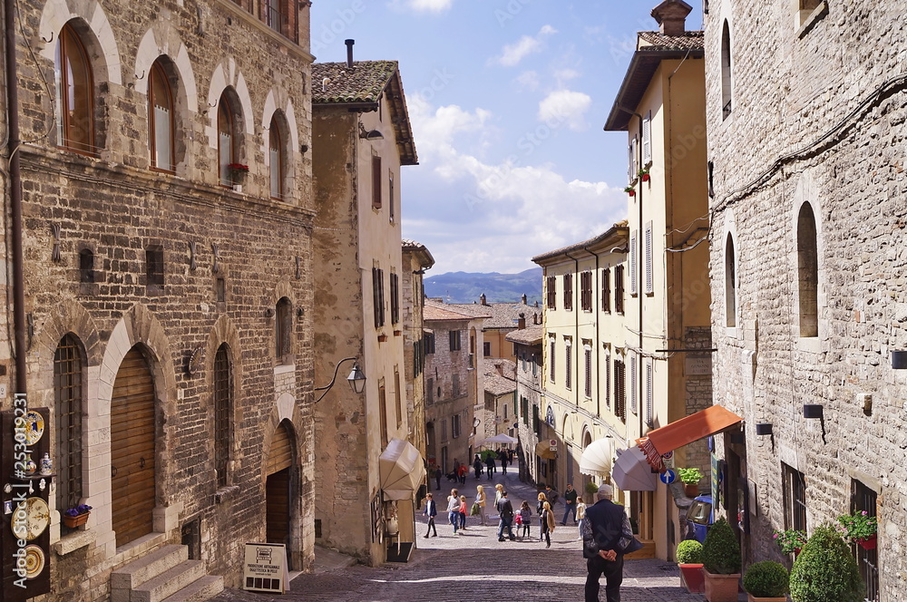 Typical street in the center of Gubbio, Umbria, Italy