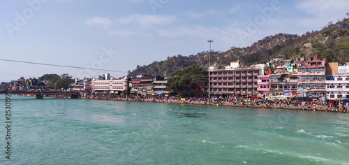 Clean Ganga river water flowing through the ghat of 'Har Ki Pauri'. photo