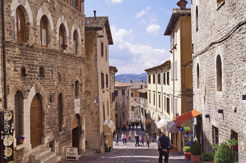 Typical street in the center of Gubbio, Umbria, Italy