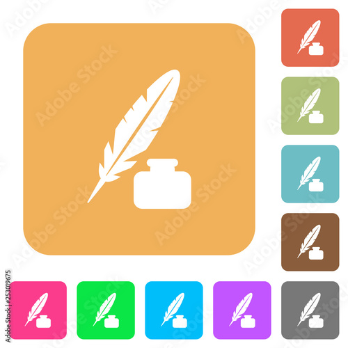 Feather and ink bottle rounded square flat icons