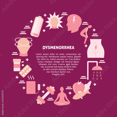 Dysmenorrhea round concept banner in flat style