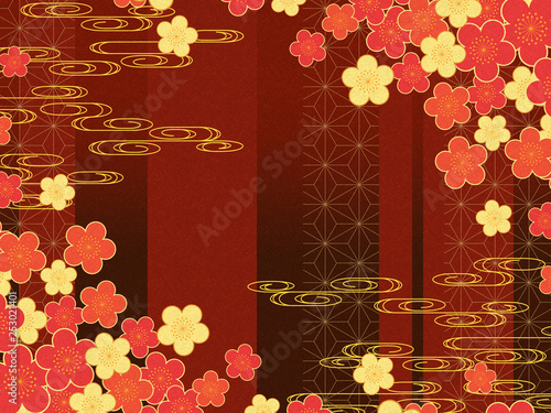 和柄　梅と観世水の背景素材/赤