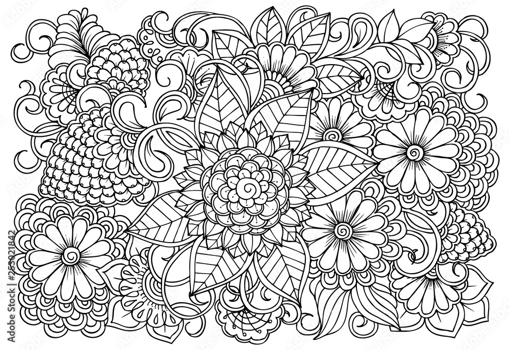Vector black and white colorin page for colouring book. Leafs and ...