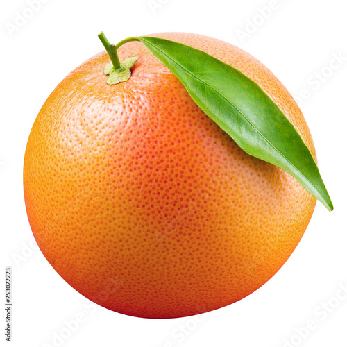 Grapefruit with leaf isolated. Grapefruit on white. With clipping path.