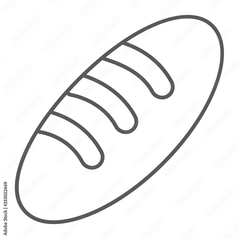 Bread thin line icon, food and bun, baguette sign, vector graphics, a linear pattern on a white background. Bread thin line icon, food and bun, baguette sign, vector graphics, a linear pattern on a white background.