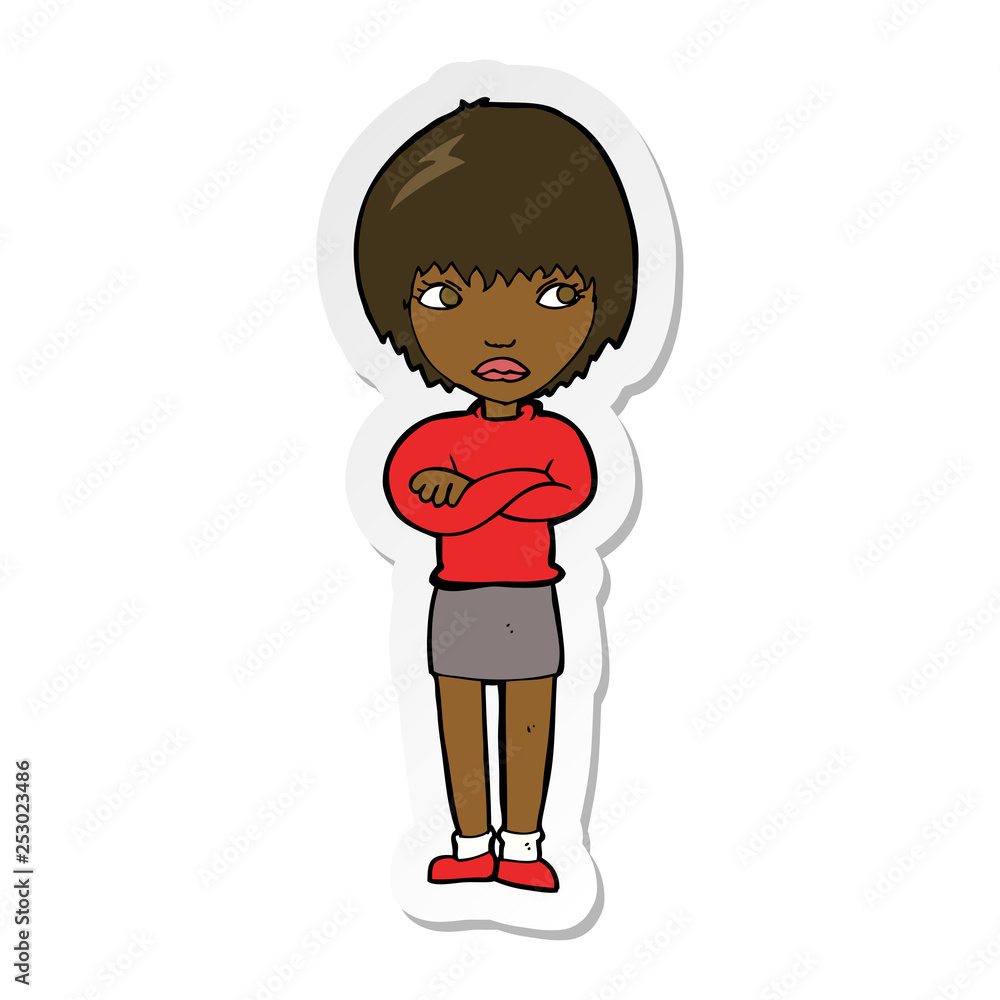 sticker of a cartoon annoyed woman sticker of a cartoon annoyed woman